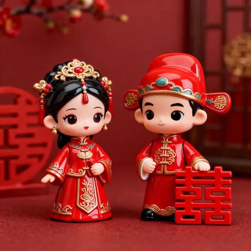 中式结婚摆件婚庆装饰品婚礼用品新娘新郎工艺品情侣结婚树脂摆件