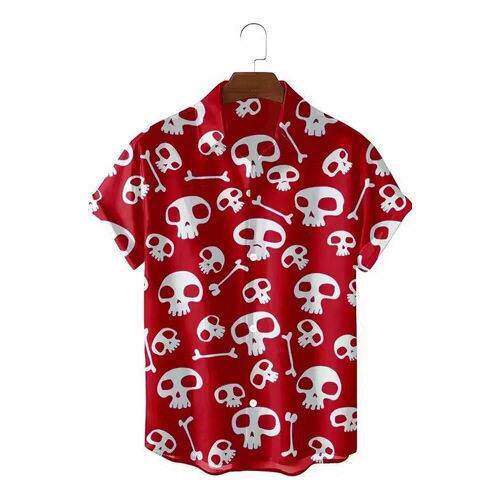Men's Skull Print Button Front Shirt Regular Fit Casual