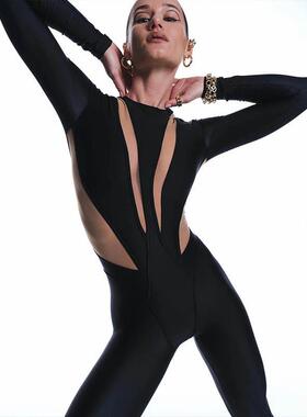 Women's mesh spliced soft long sleeved pants, ladies'