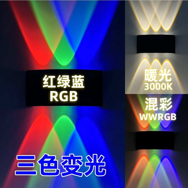 三色变光彩色创意led圆形客厅卧室RGB床头灯背景走廊墙壁ktv彩灯