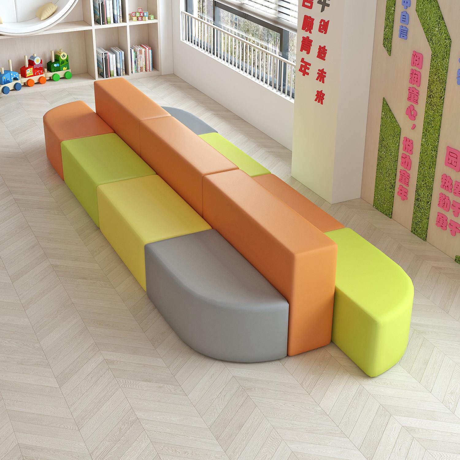 早教中心培训机构商场影院等候区服装店幼儿园艺术馆大厅长条沙发