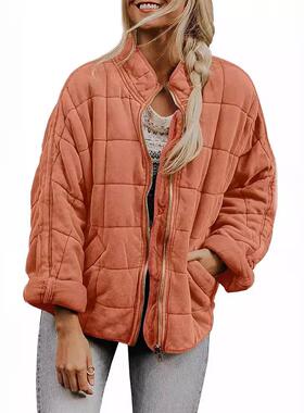 Stand collar cotton jacket for women, long sleeved pocket