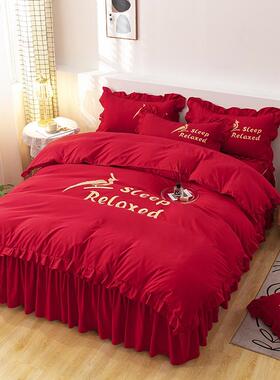 A5L套式床上用品床裙四件春秋床季花边罩款韩床单F87M69TS被套被