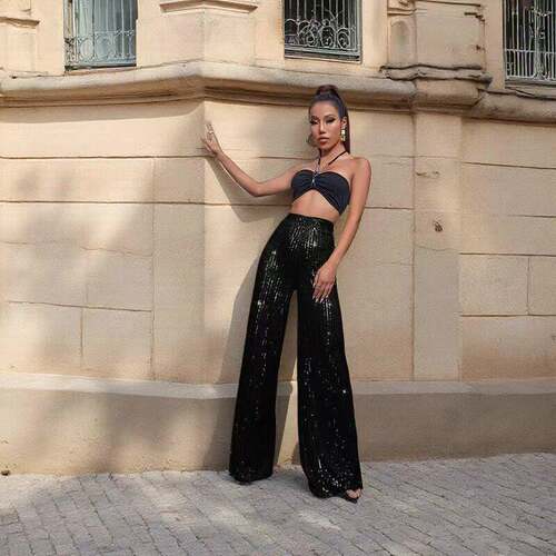 A women's wide-leg version is loose and elegant and