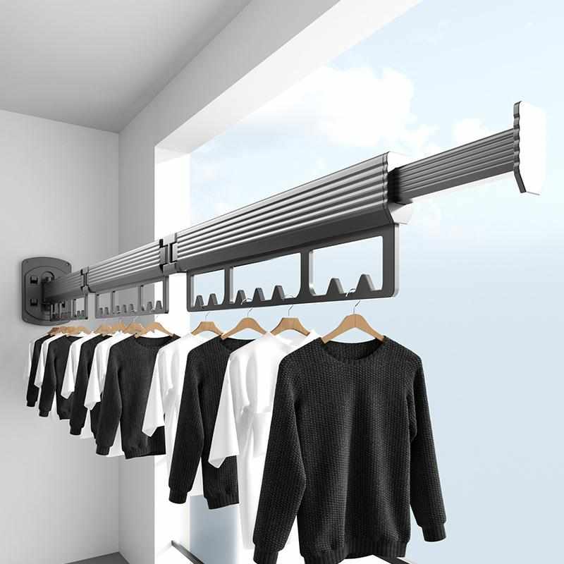 阳台折叠晾衣架室内免打孔墙上伸缩晾晒架壁挂晾衣杆太空铝晒衣架