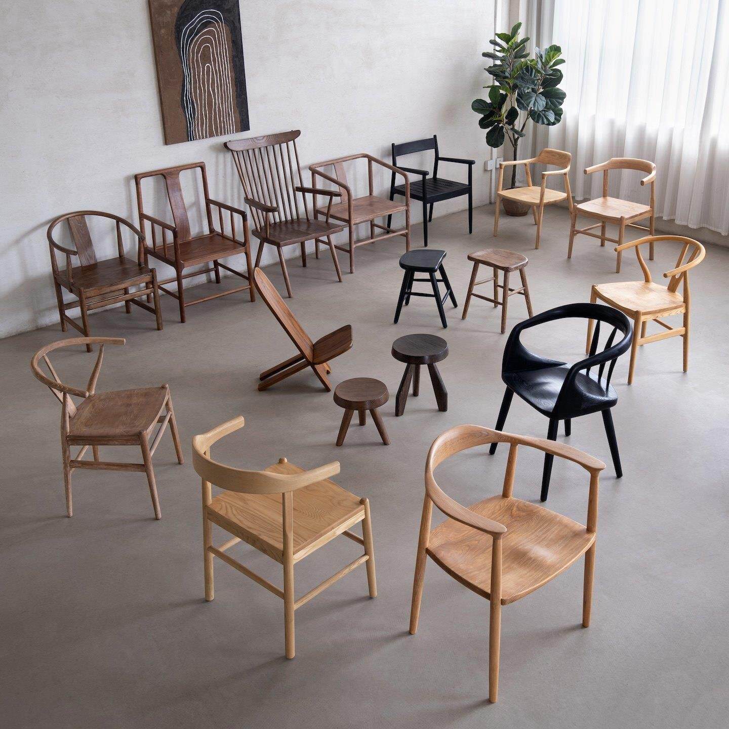 木有作为 白蜡木实木椅圈椅 中古原木风扶手茶桌椅餐椅侘寂牛角椅