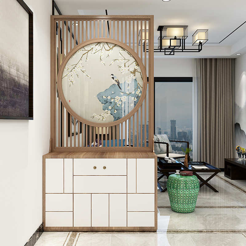 镂空玄关通客厅隔断中式屏风卧室玄关山水顶柜实木餐厅鞋柜