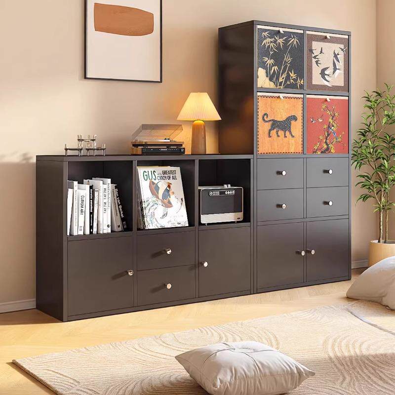 钢制格子柜中古风自由组合书架置物架客厅靠墙电视柜子带门收纳柜