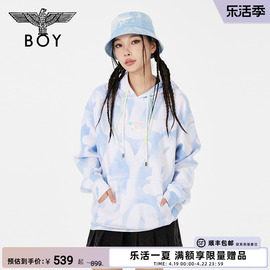 boylondon潮牌春夏老鹰章仔满印蓝色连帽套头卫衣n04001