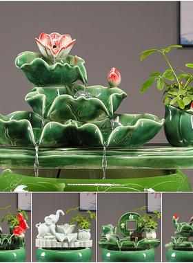 陶瓷鱼盆流水摆件假山喷泉瀑布室内家用招财循环水过滤加湿流水器