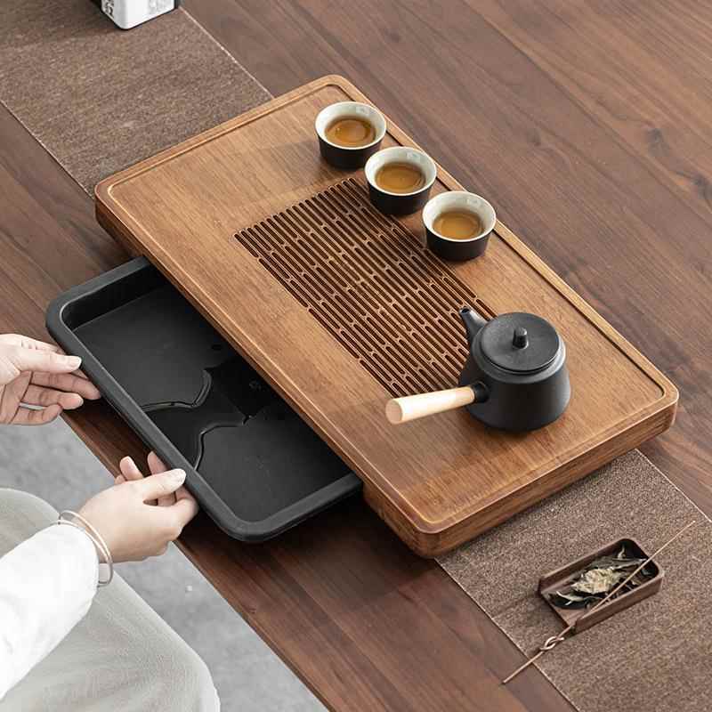 重竹小茶盘型家用干泡茶台式简抽屉排水约储中水3.14tt整块茶海茶