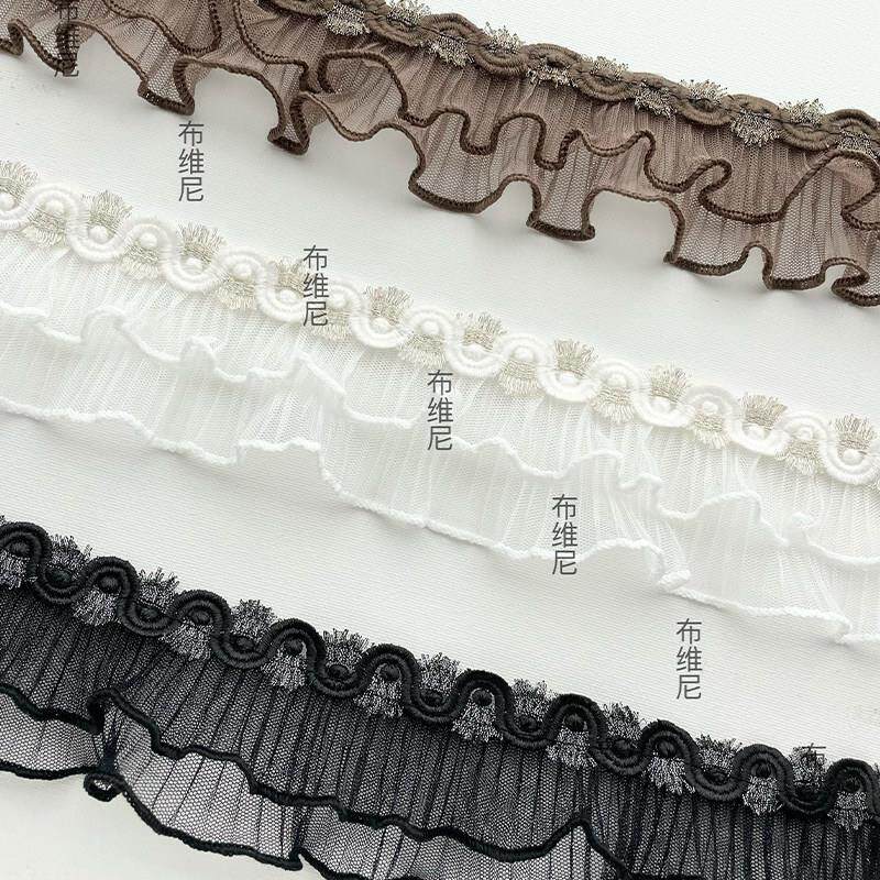 布维尼新款窗帘花边复古黑白色蕾丝装饰立边宽边拼接沙发布艺辅料