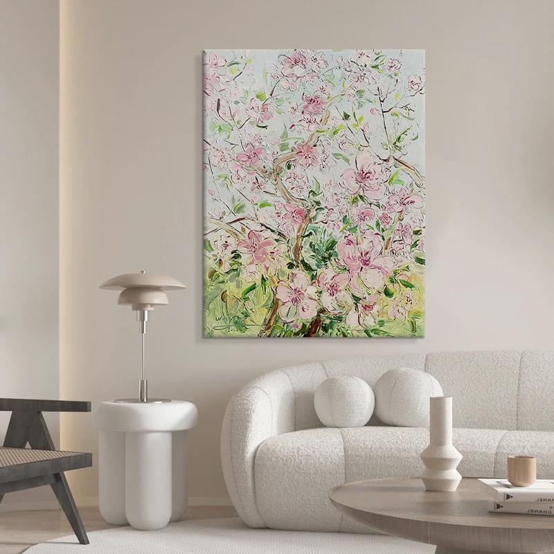 网红田园风花纯手绘油画关玄客厅装饰画桃象艺术理花卉肌画餐抽厅图片