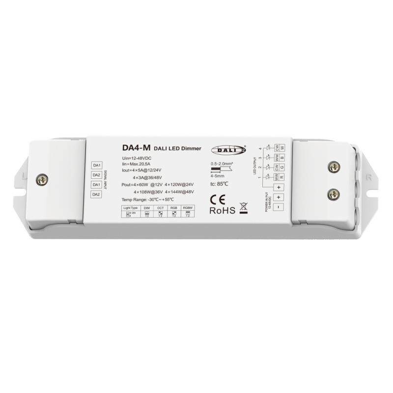 DALI4路恒压LED调光器 单地址DT6调光DT8-TC⾊温DT8-RGB DT8-RGBW
