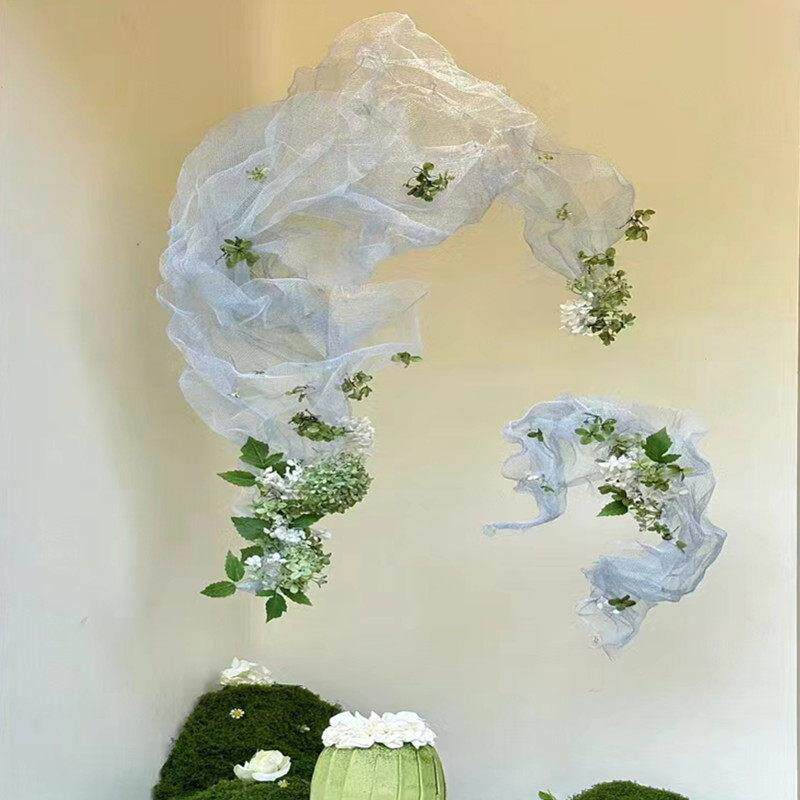 婚礼环保云网形状钢丝网金属形状粉红色和紫色欧根纱材料设计师织