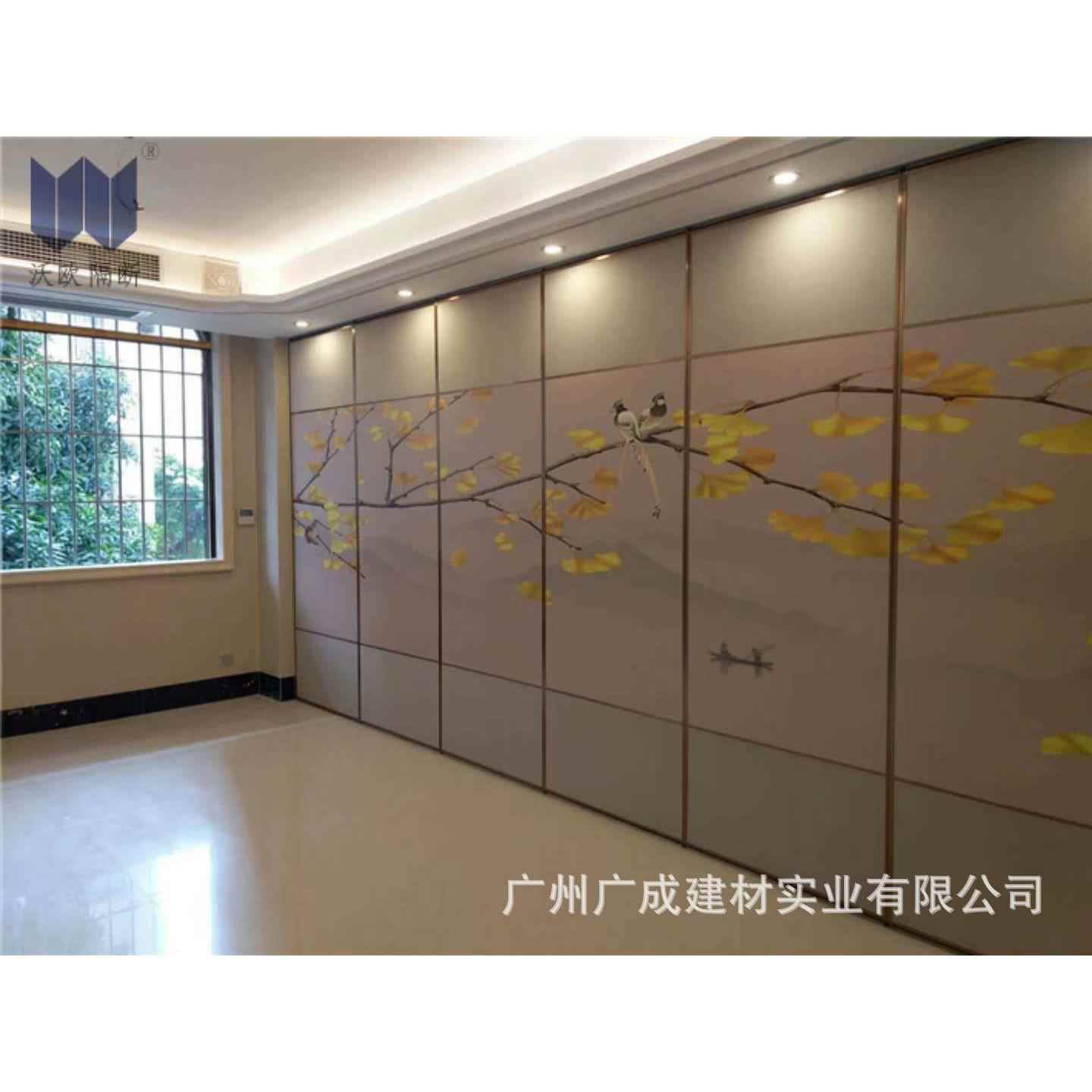 可活动铝合金隔断墙酒店餐厅山水喷绘画 隔音木饰面 皮革活动隔断