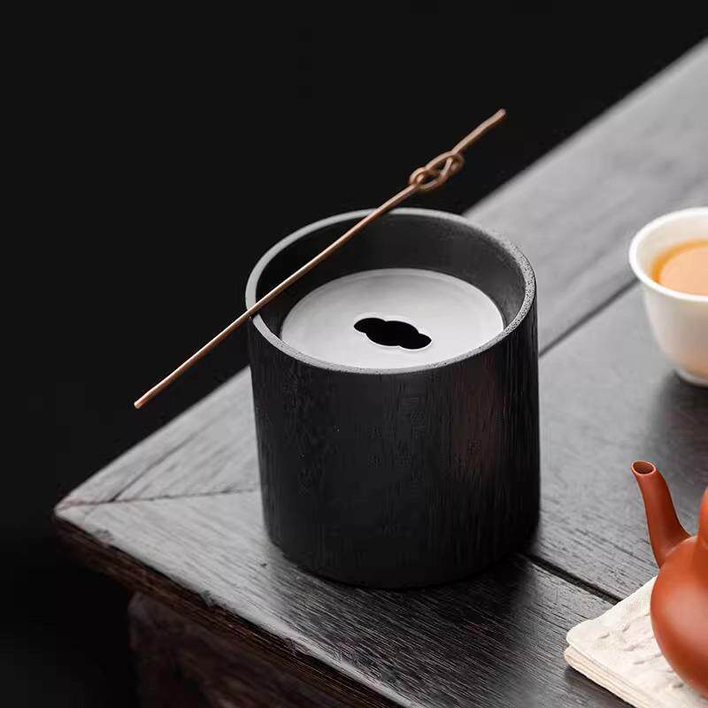 铁艺建水带盖茶洗桌面茶渣缸渣斗中式复古壶承水盂花插茶水洗