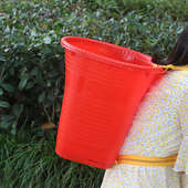 全新料塑料仿竹编圆口中型背篓尼龙背带农用背篓采摘钓鱼农用赶集