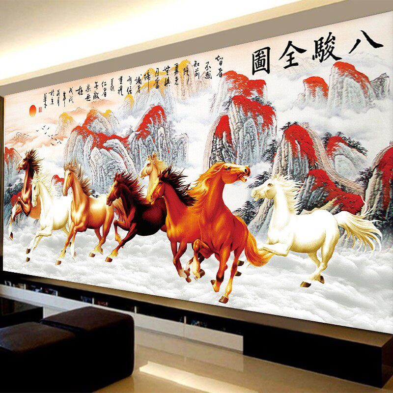 马到成功十字绣2024新款线绣客厅八骏图大幅满绣八匹马八马图风景