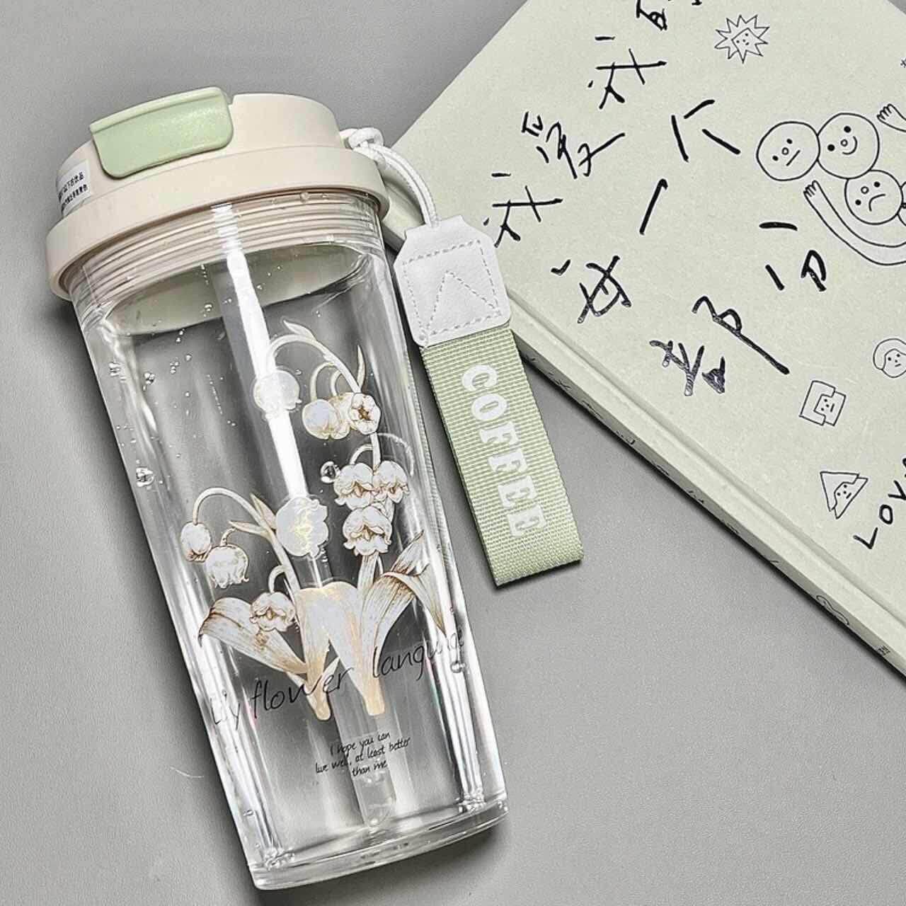 2024新款铃兰水杯女生高颜值塑料杯咖啡杯式小众随手杯子