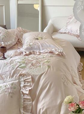 公主风AL842402丝四件套纯用棉全棉100支长绒蕾棉法式边裙高档被