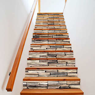 仿真石头页岩楼梯贴台阶踏步装 饰墙贴自粘可移除翻新改造壁画