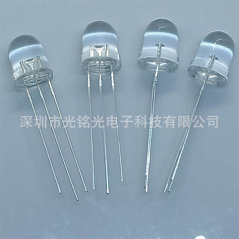 现货供应 F8/8mm红翠绿双色共阴LED发光二极管 双色透明直插灯珠