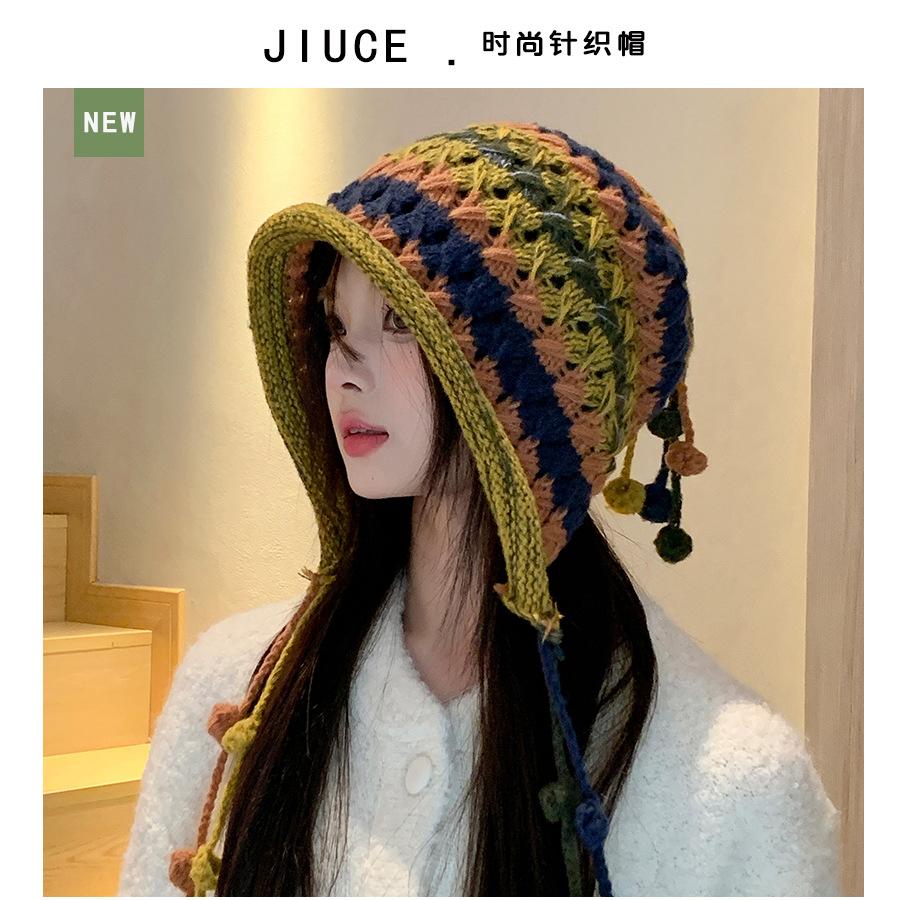 小众韩国流苏毛球毛线护耳帽子