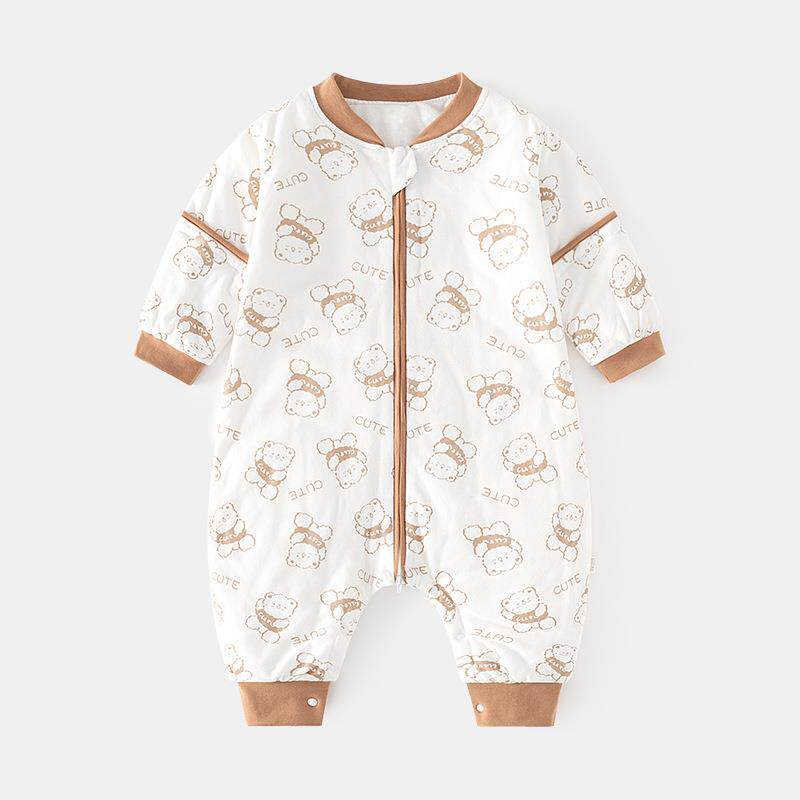 婴儿睡袋春秋冬夹棉宝宝分腿加厚睡衣新生儿拉链式多功能防踢被