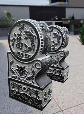 青石彷古抱鼓石对 庭院门口石雕装饰 麒麟貔貅石墩摆件 曲阳工艺