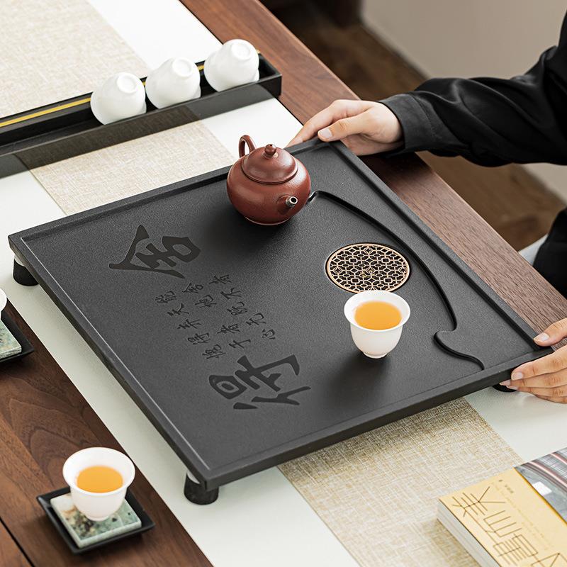 舍得石英石茶盘整块家用办公室桌面茶几泡茶台单层简约可嵌入茶车
