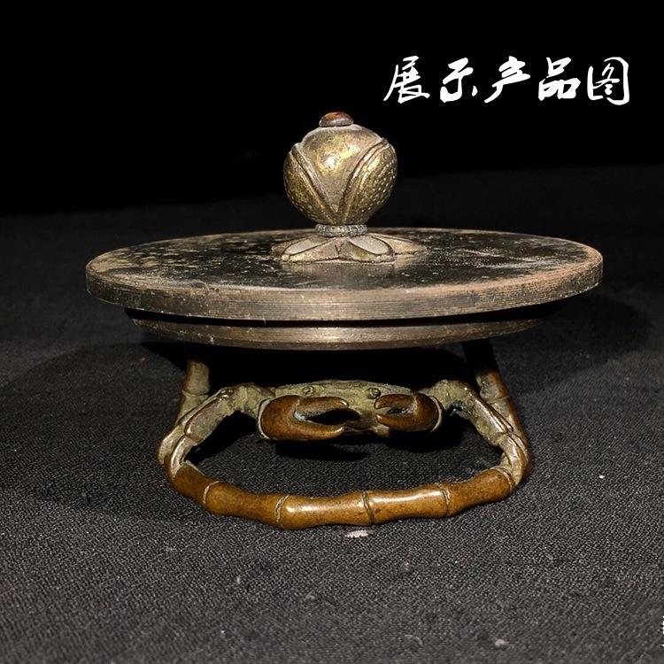 仿古纯铜竹笼螃蟹茶道盖置小摆八方来财铜螃蟹茶道茶宠器具铜雕件