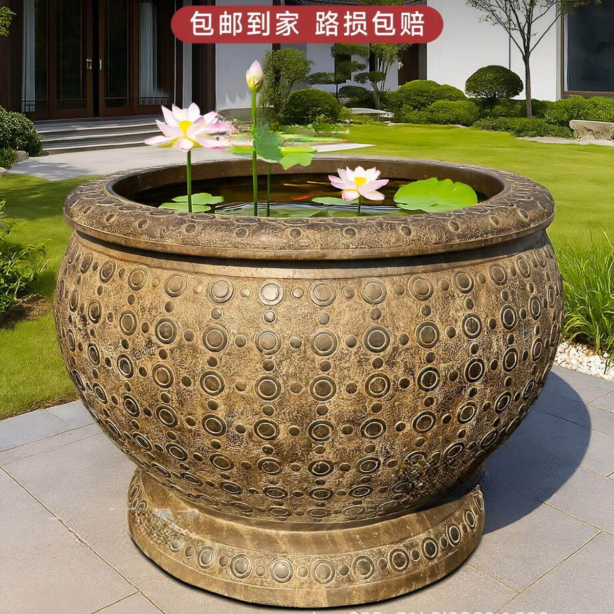 石雕鱼缸花盆天然青石仿古做旧养花流水石槽庭院门海石缸大缸石头