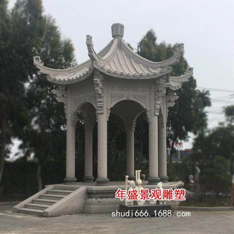 石雕六角凉亭惠安厂家现货园林景观装饰建筑仿古石头亭雕刻