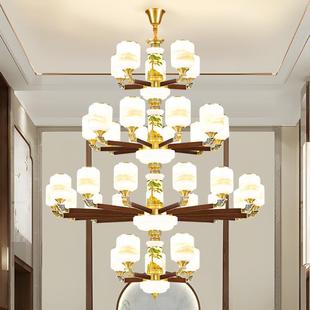 全铜新中式 楼客厅别墅大吊灯自建房多层楼中楼挑高跃层大厅灯 复式