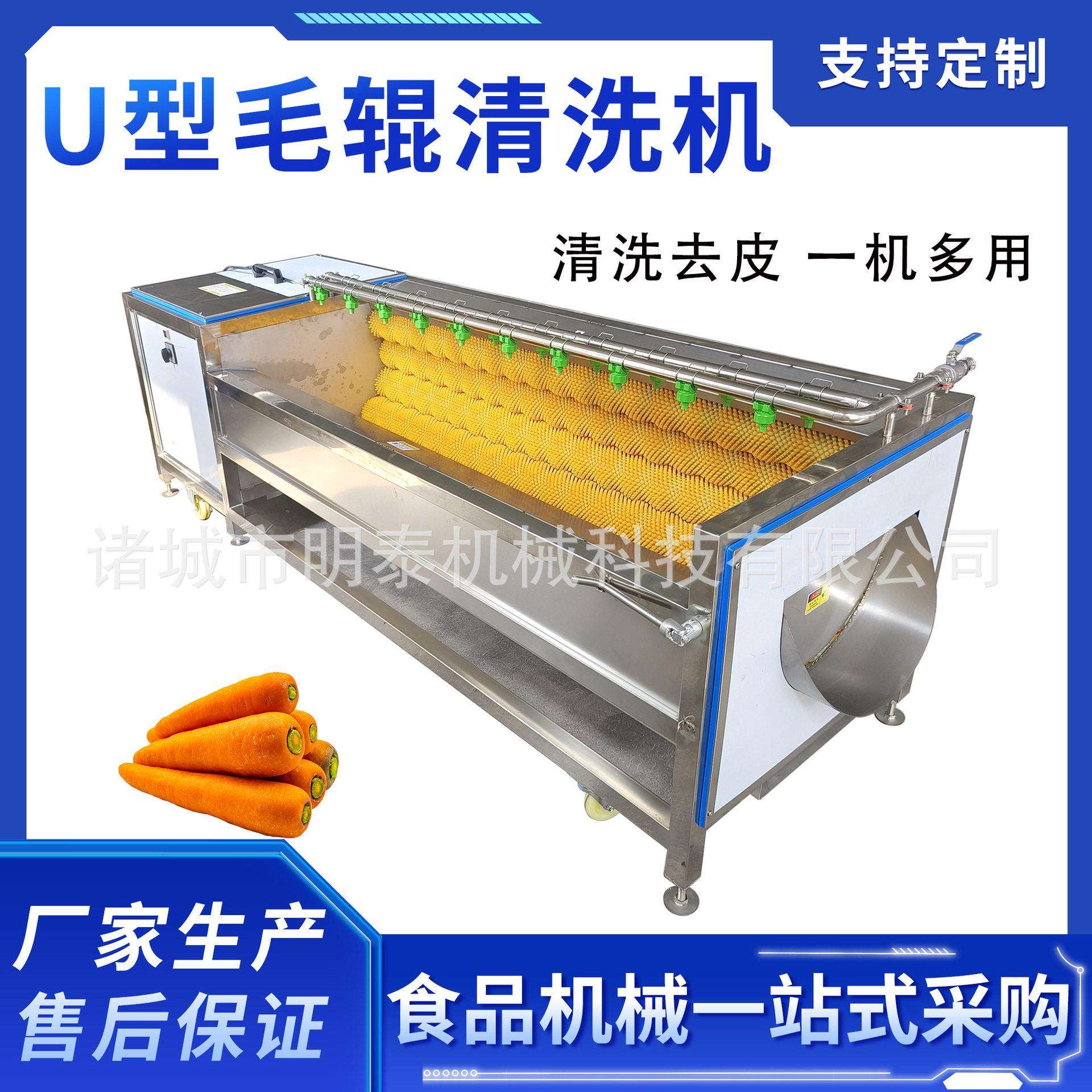 根茎类蔬菜U型毛辊清洗机 甜菜根毛刷清洗设备 土豆莲藕去皮机
