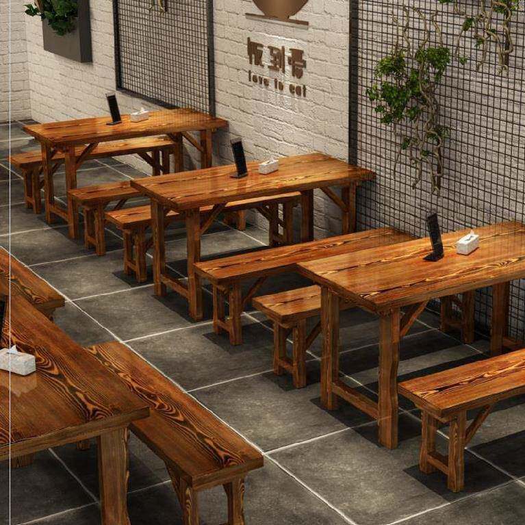 饭桌餐馆长条椅长方桌大排档家用木质新款小吃店餐桌椅组合快餐馆