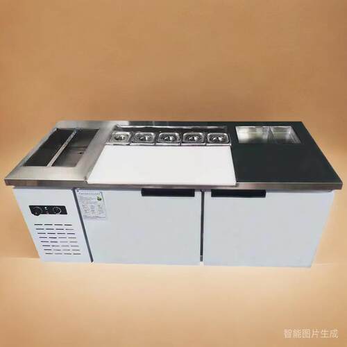 汉堡店操作台商用擀面台不锈钢冷藏披萨台塔斯汀中心岛保鲜工作柜