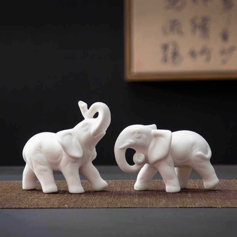 德化陶瓷白瓷大象摆饰一对小号招财镇宅吸水象吉祥物盆景装饰摆设