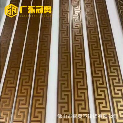 铝板阴刻回字纹镀铜装饰扣条 金属家具门窗门套黄古铜回形纹包边