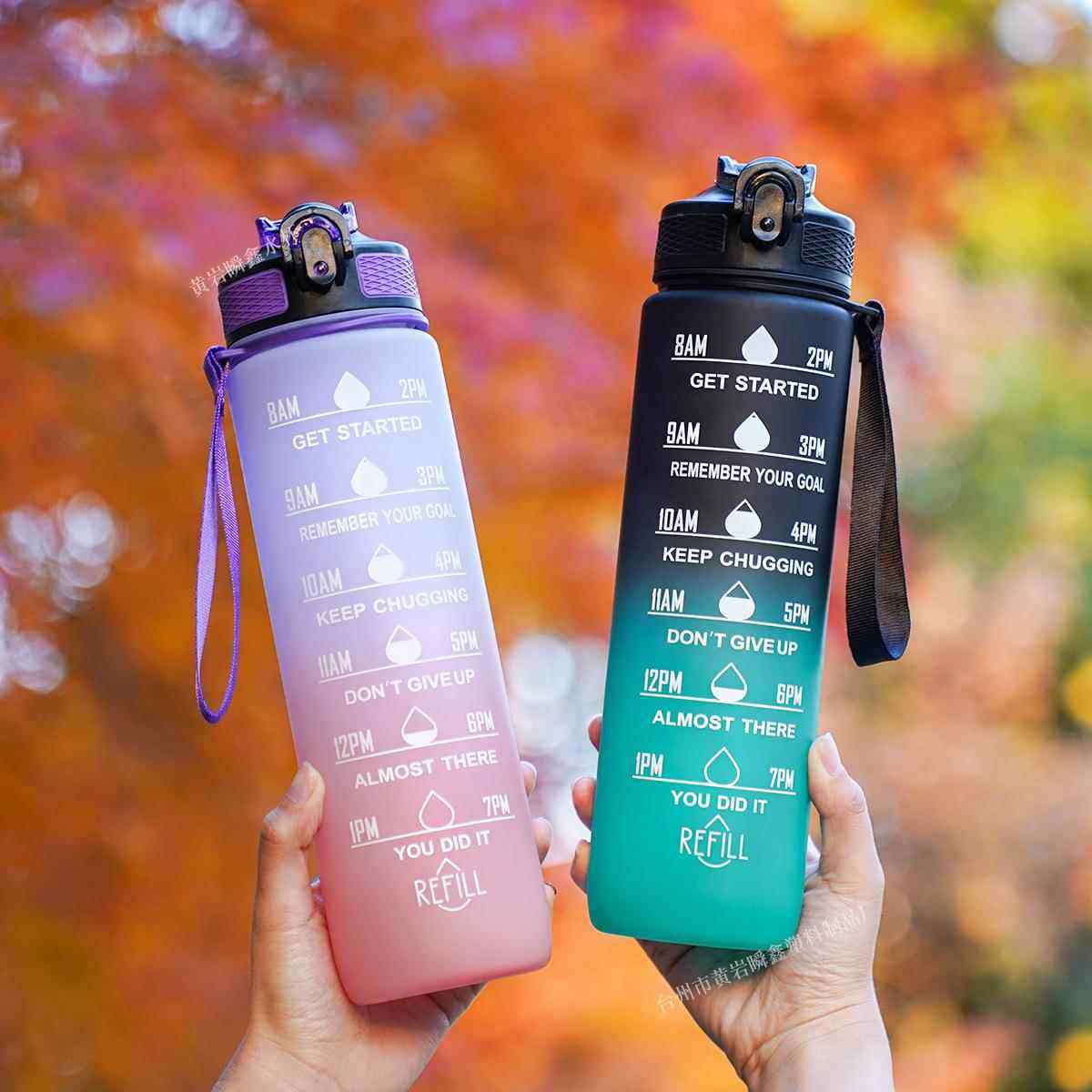 亚马逊渐变32oz运动水壶男女户外弹盖吸管杯15色手提绳太空杯