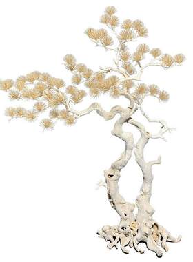 仿真迎客松落地摆件牙签树盆景中式玄关装饰绿植实木雕刻松叶树