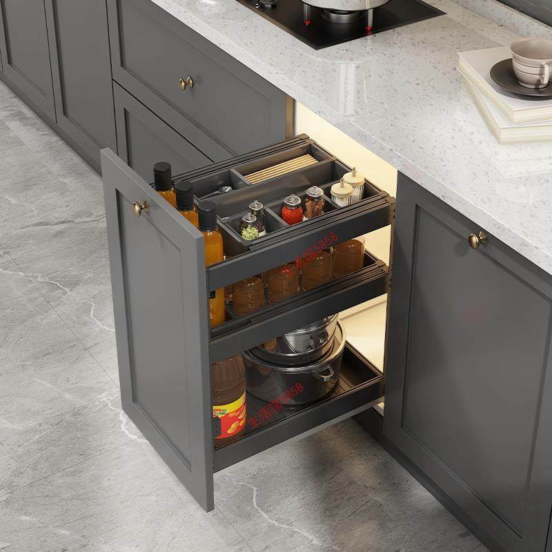 2025三层抽屉架式抽合金厨房整体橱柜调料铝调味拉篮中抽置物拉篮,家装主材,拉篮,淘宝优惠券,粉丝福利购,淘宝优惠卷