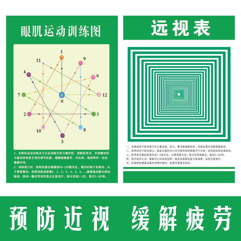 远视图眼肌运动训练墙贴 儿童增视力矫正散光眼球恢覆眼部肌肉图