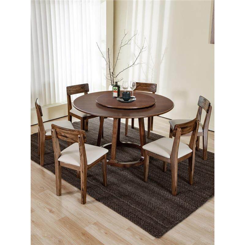 全实木餐桌椅组合纯黑胡桃木圆形餐桌北欧简约现代带转盘圆台家用