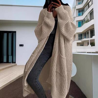 Long length sweater jacket, women's base long sleeved