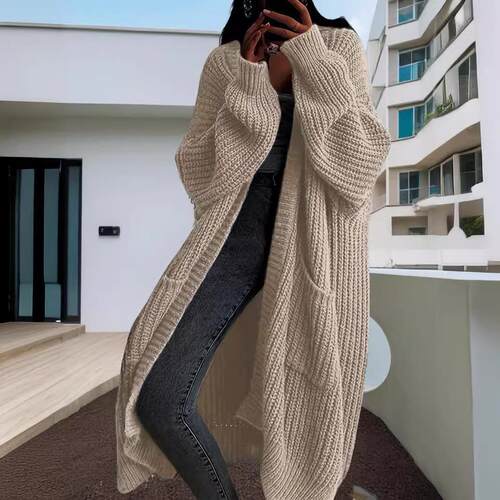 Long length sweater jacket, women's base long sleeved