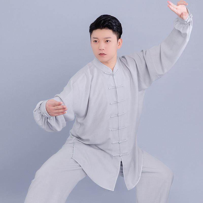 正品太极服春季亚段棉麻练功服装男中老秋年太极拳&darr;女武术表演服