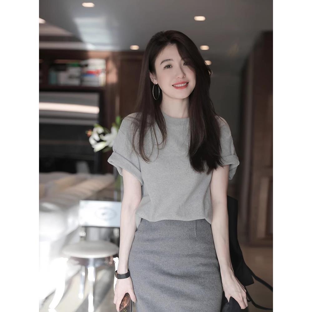 纯棉短袖T恤女2025年夏季新款韩版宽松洋气时尚圆领短款打底上衣
