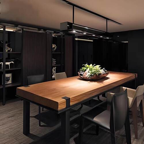 覆古工业风loft实木餐桌办公桌会议桌长方桌现代简约铁艺吃饭桌子